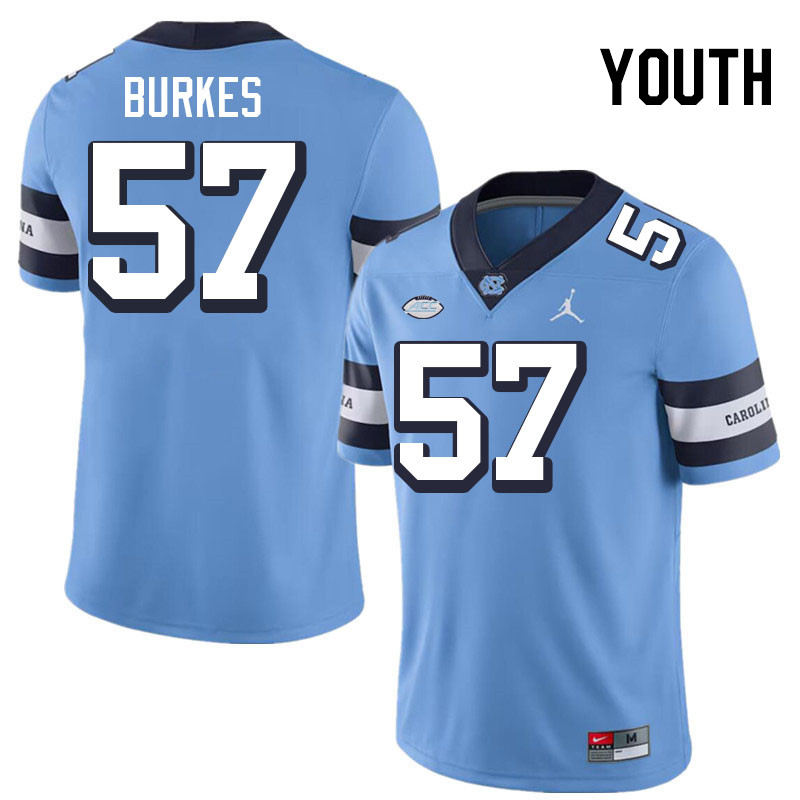 Youth #57 Bo Burkes North Carolina Tar Heels College Football Jerseys Stitched-Throwback